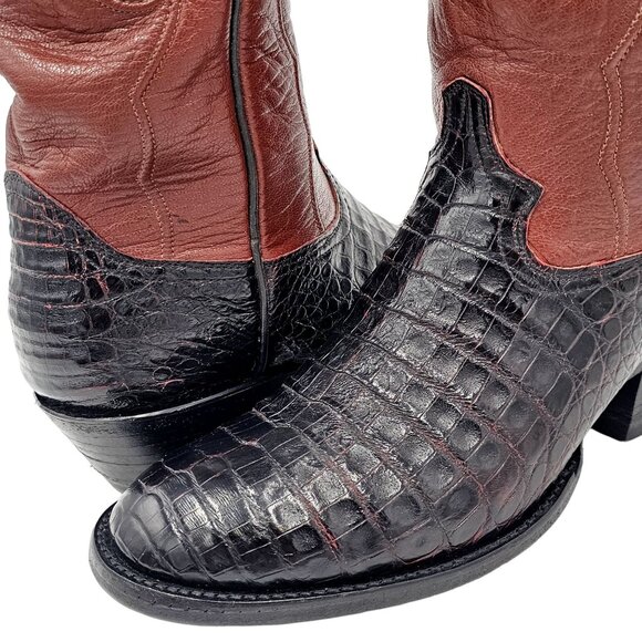 Custom Caiman Belly Cowboy Boots Mens 8.5E Brown Cherry 1 Pc Vamp Texas Western - Picture 9 of 16